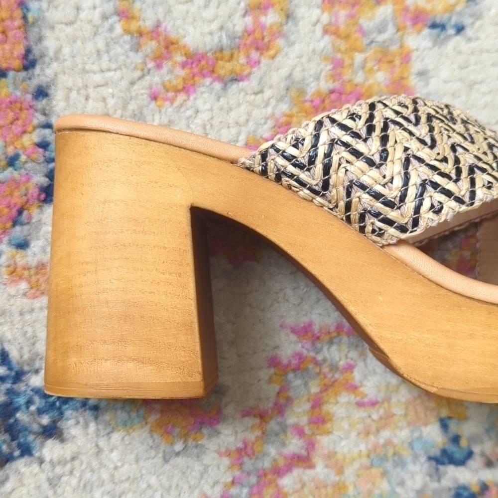 Avellini Woven Criss Cross Open Toe Slip On Heeled Platform Sandals Tan 9.5 - Picture 9 of 16